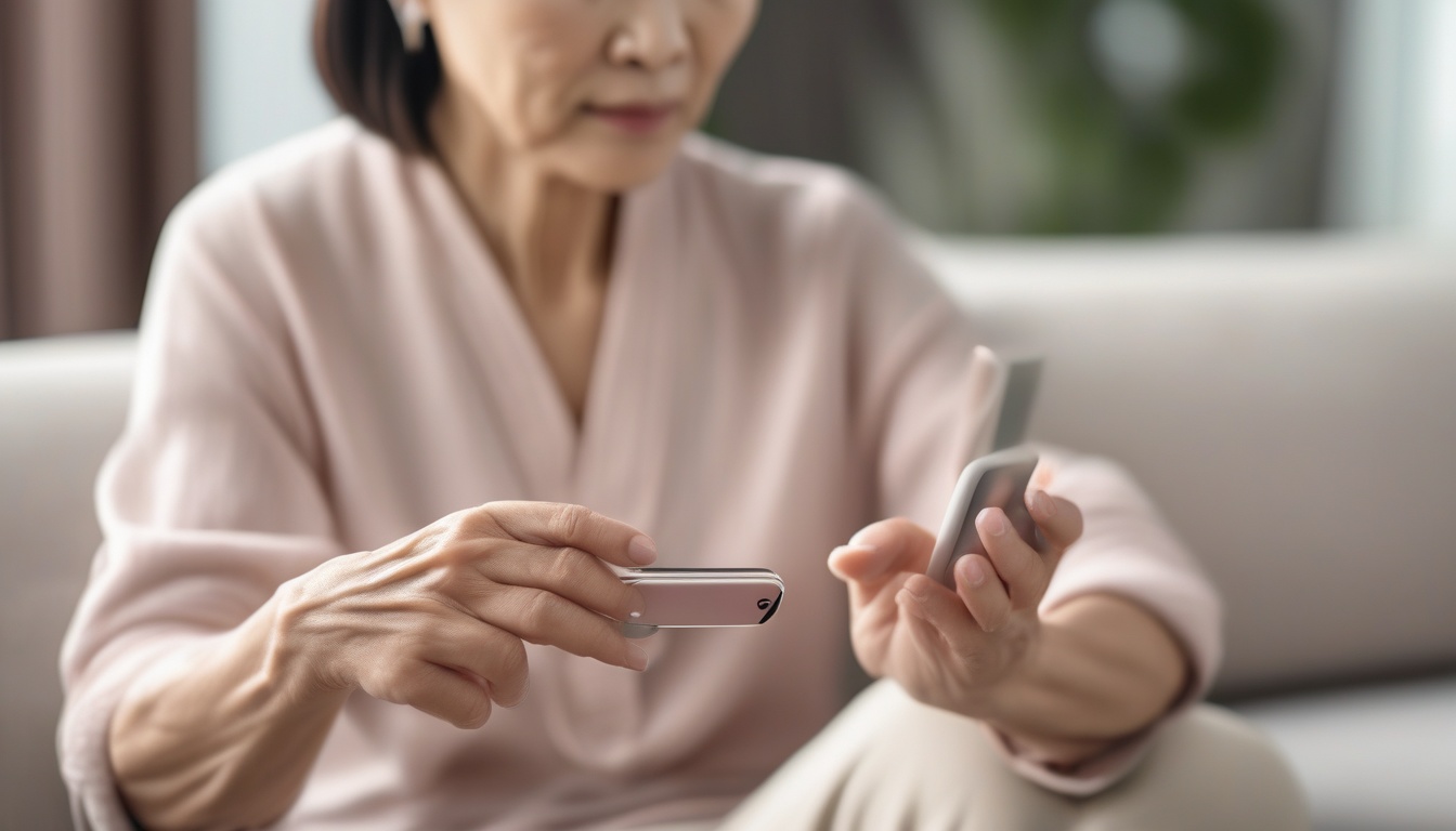 スマートリングとアプリで健康データを確認する女性