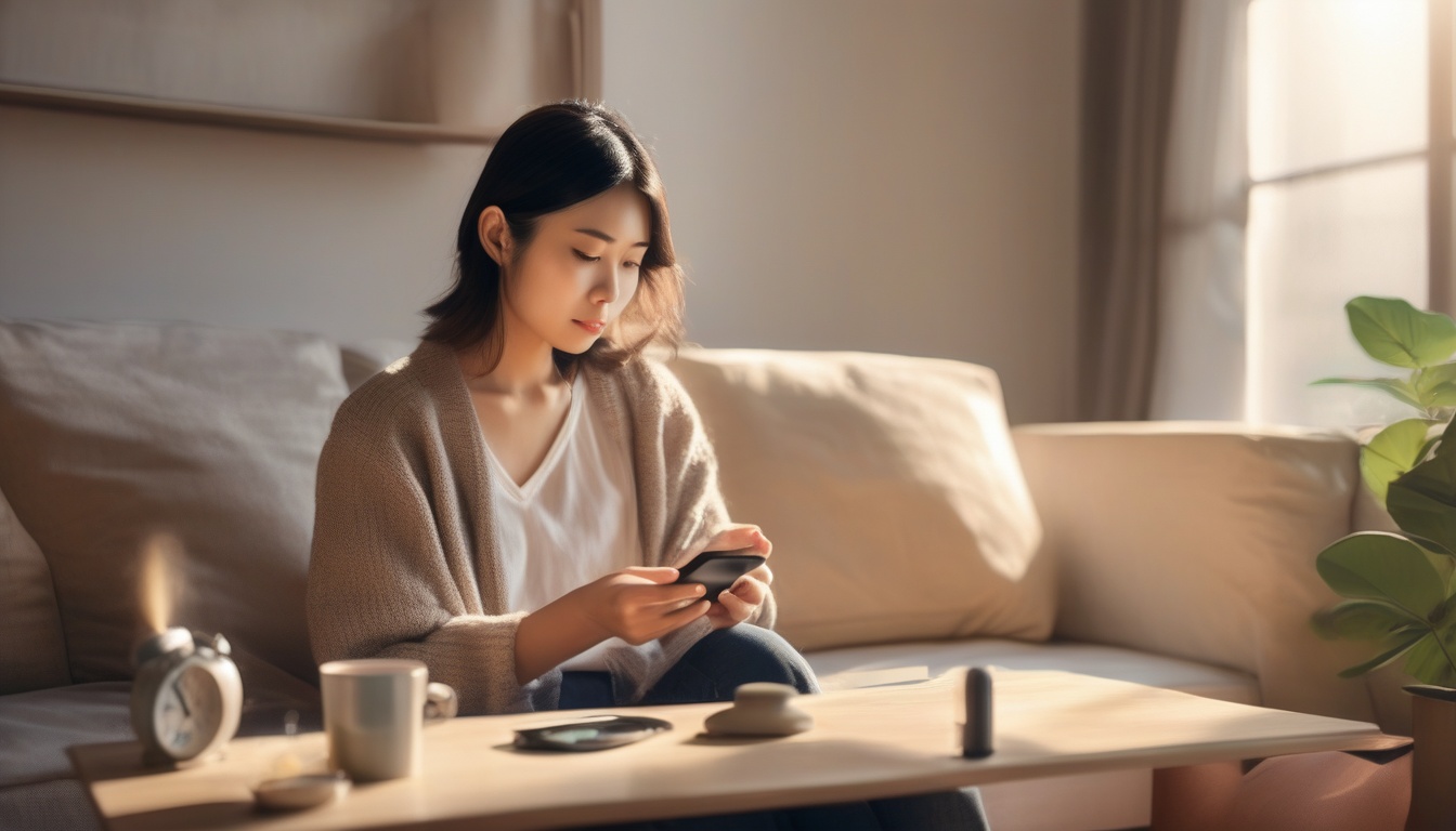 スマートフォンで月経管理アプリを利用する女性